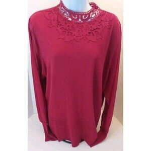 Notation Maroon Shirt Lace Collar With Sheer Sleeves Top XL Whimseygoth Sweater